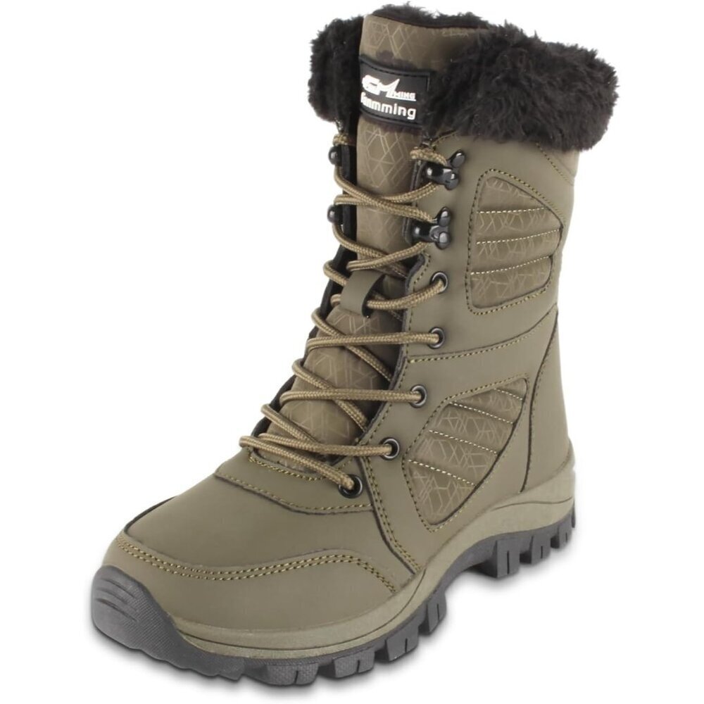 Women's Green Waterproof Winter Lightweight Warm Faux Fur Lined Mid-calf Boots